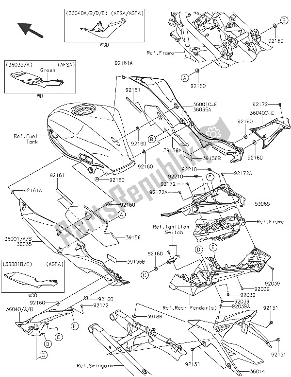 Tutte le parti per il Coperture Laterali E Copertura A Catena del Kawasaki Ninja 250 SL 2016