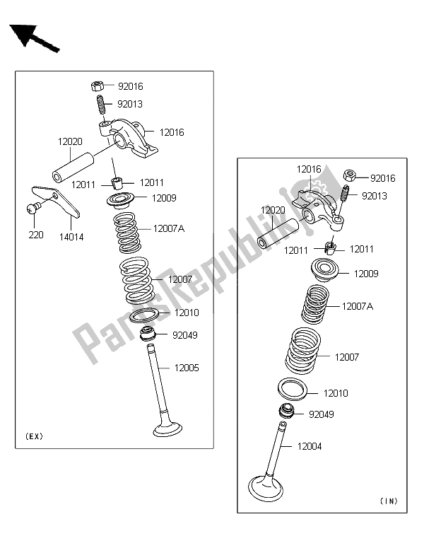 All parts for the Valve(s) of the Kawasaki KLF 300 2006