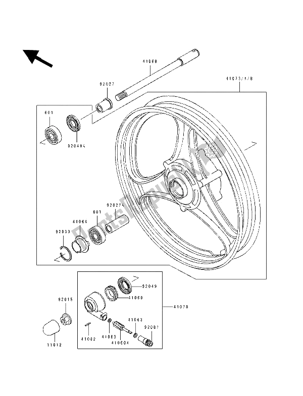 Toutes les pièces pour le Moyeu Avant du Kawasaki EL 250E 1994