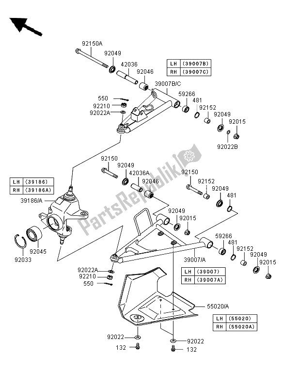 All parts for the Front Suspension of the Kawasaki KVF 750 4X4 2008