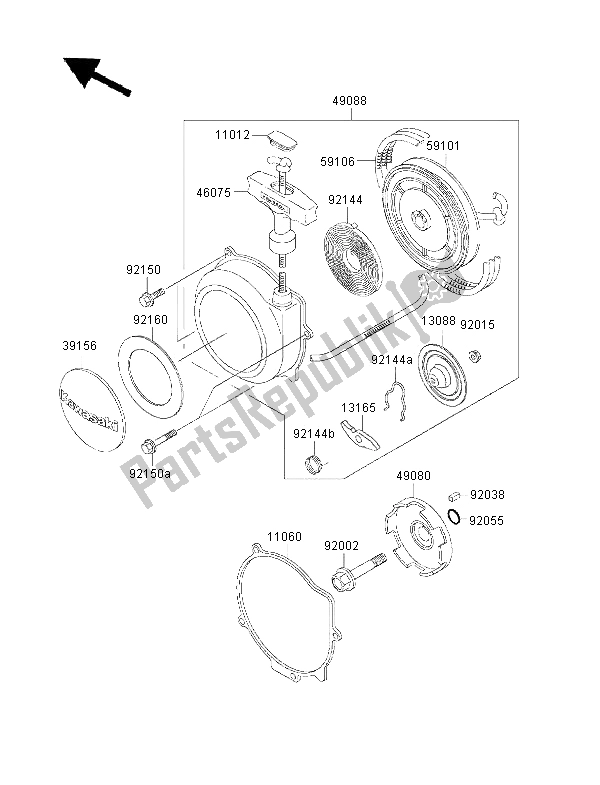 Alle onderdelen voor de Terugloopstarter van de Kawasaki KVF 300 2000