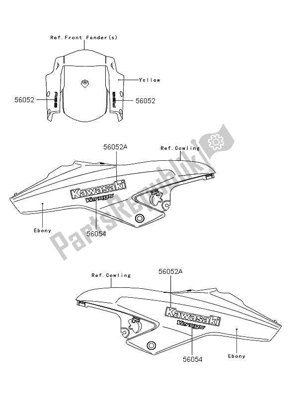 All parts for the Decals (yellow) of the Kawasaki Versys ABS 650 2012