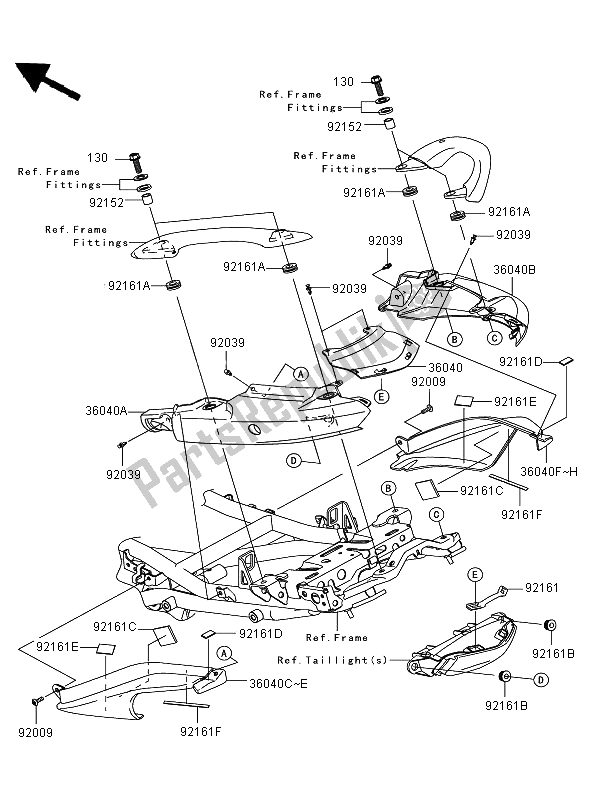 All parts for the Seat Cover of the Kawasaki Versys 650 2009