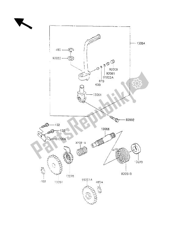 Wszystkie części do Mechanizm Kickstartera Kawasaki KX 100 1990