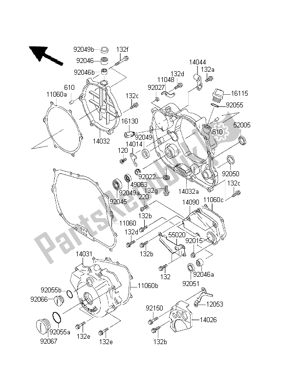 Tutte le parti per il Coperchio Del Motore del Kawasaki KLX 300R 2001