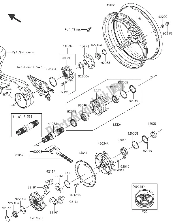 Tutte le parti per il Mozzo Posteriore del Kawasaki Ninja H2R 1000 2016