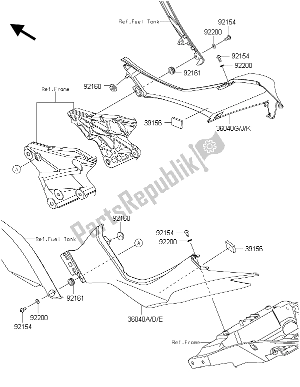 All parts for the Side Covers of the Kawasaki Z 1000 2015