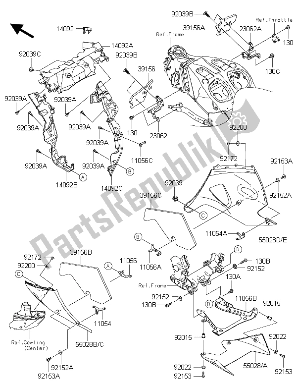 Todas as partes de Capota Abaixa do Kawasaki ZZR 1400 ABS 2015