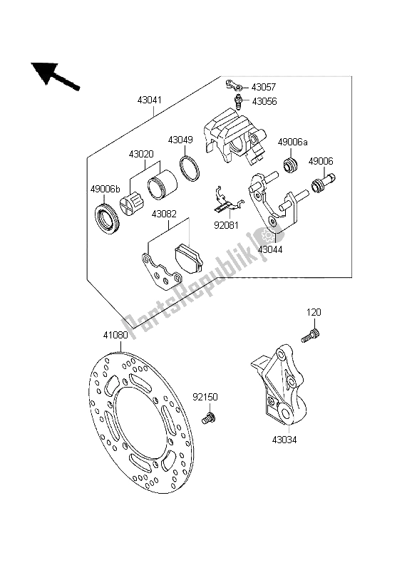Alle onderdelen voor de Achterrem van de Kawasaki KLR 650 1995