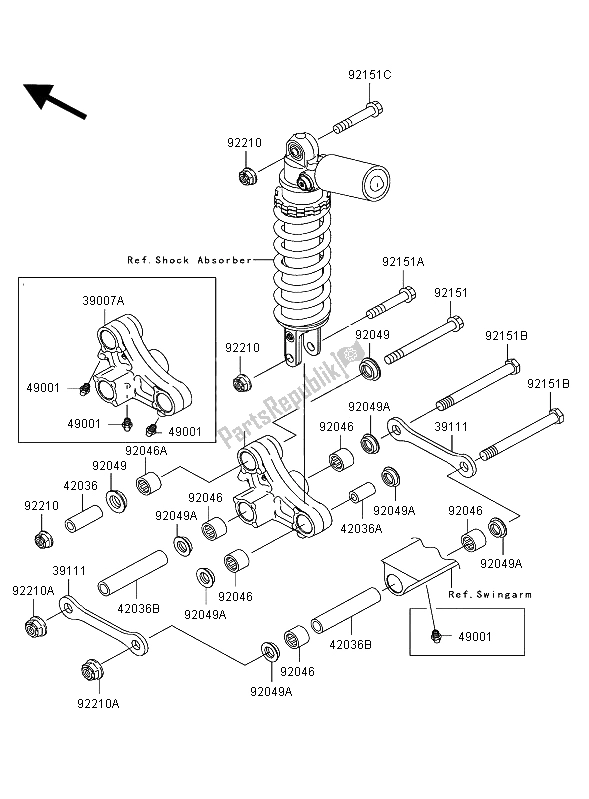 Alle onderdelen voor de Suspensie van de Kawasaki Ninja ZX 12R 1200 2004