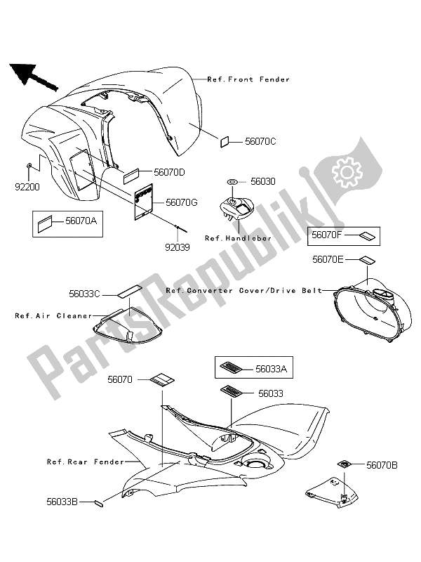 Tutte le parti per il Etichette del Kawasaki KFX 700 KSV 700B6F 2006