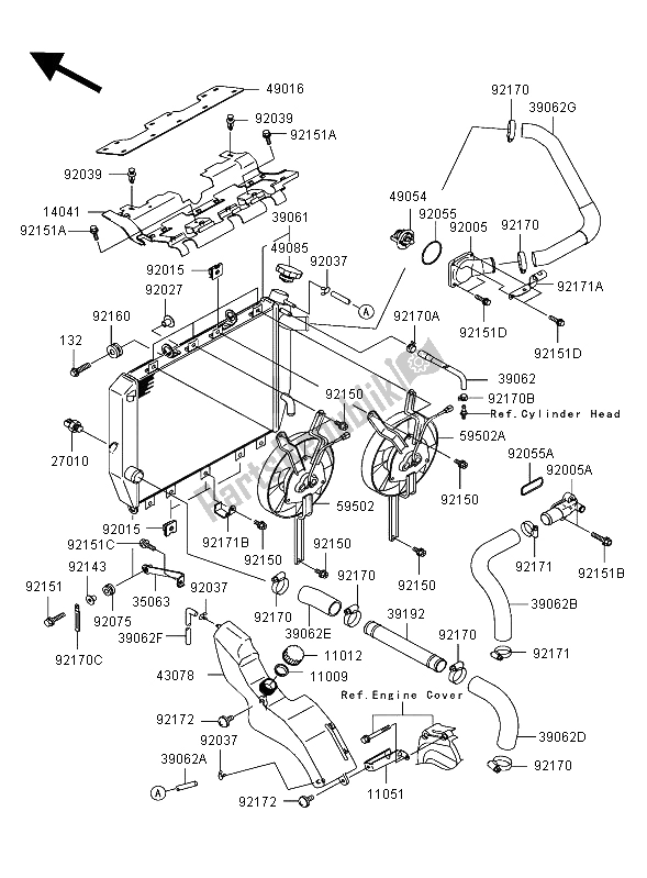 Toutes les pièces pour le Radiateur du Kawasaki Ninja ZX 12R 1200 2004