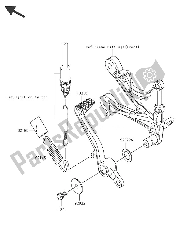 All parts for the Brake Pedal of the Kawasaki Ninja ZX 6 RR 600 2005