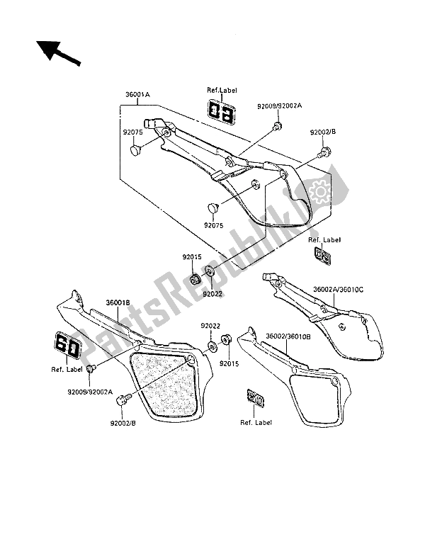 All parts for the Side Covers of the Kawasaki KX 60 1987