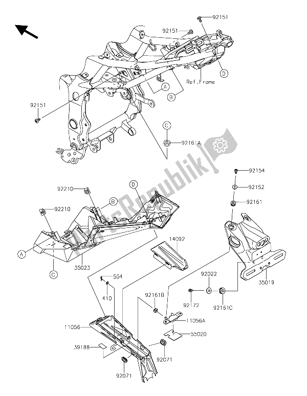 Tutte le parti per il Parafango Posteriore del Kawasaki Z 250 SL 2015