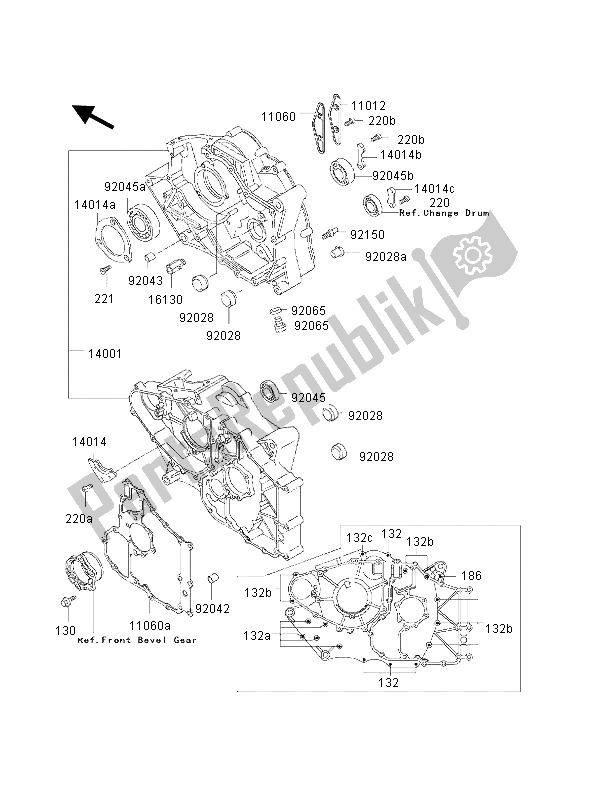 All parts for the Crankcase of the Kawasaki KLF 300 4X4 2002