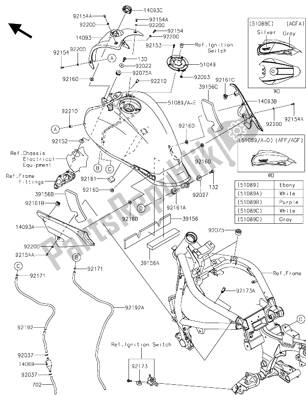All parts for the Fuel Tank of the Kawasaki Vulcan S 650 2015