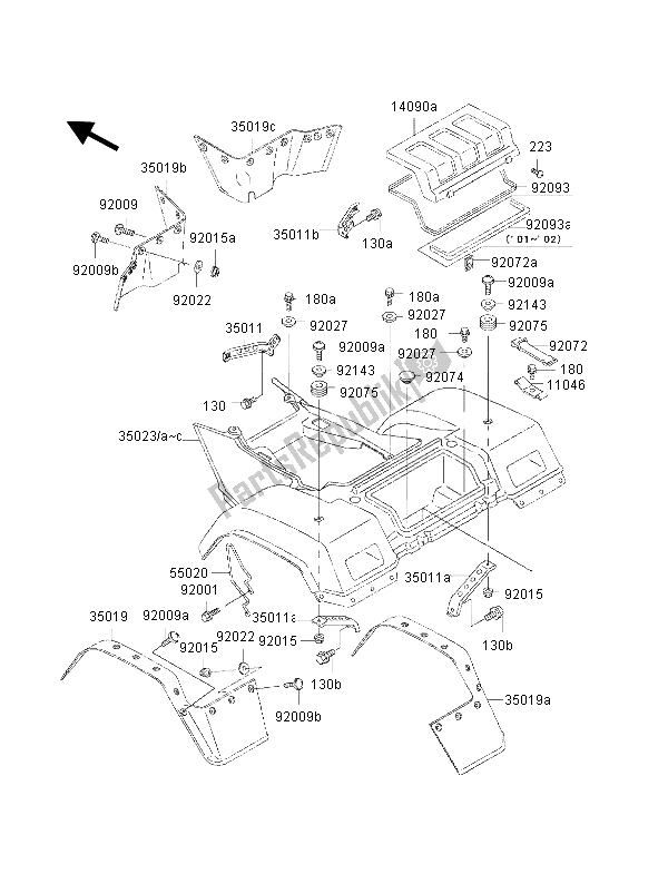 Toutes les pièces pour le Garde-boue Arrière du Kawasaki KLF 300 4X4 2002