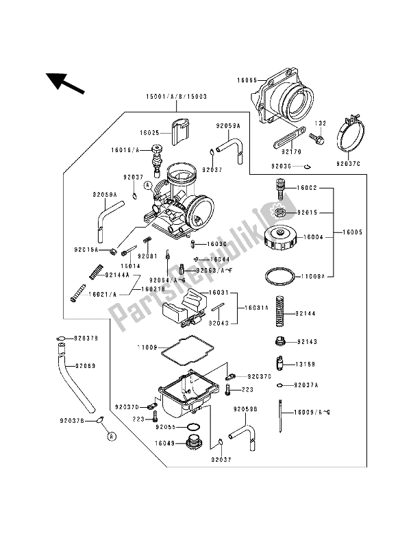 All parts for the Carburetor of the Kawasaki KX 500 1993