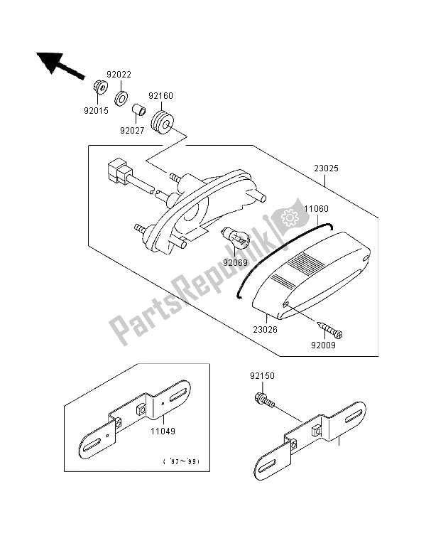 All parts for the Taillight of the Kawasaki ER 5 500 1997