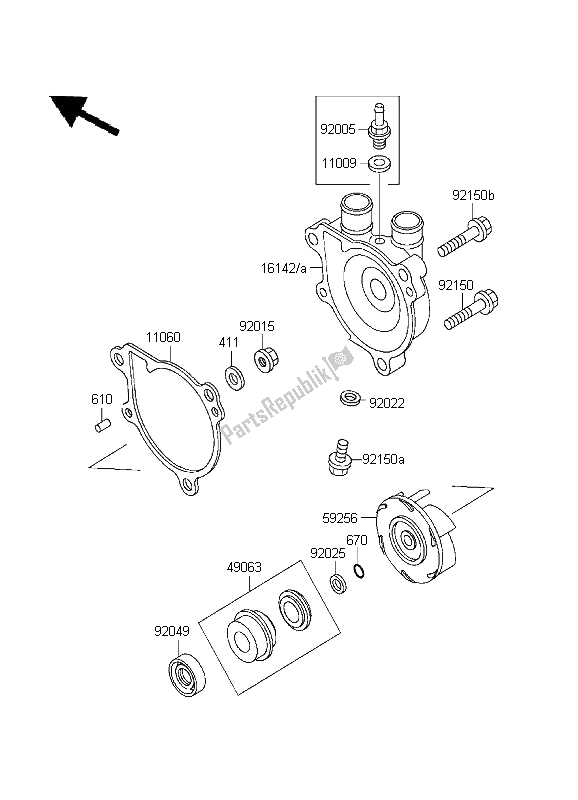 All parts for the Water Pump of the Kawasaki KLR 650 1995