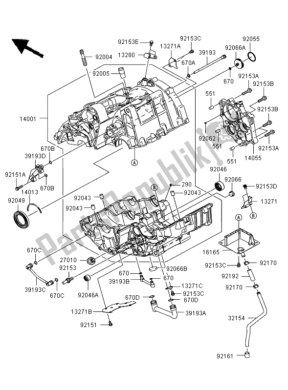 Tutte le parti per il Basamento (er650ae057324) del Kawasaki ER 6F ABS 650 2008