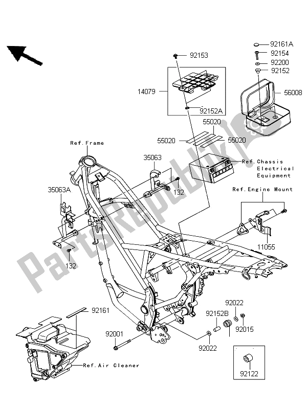 All parts for the Frame Fittings of the Kawasaki D Tracker 125 2011