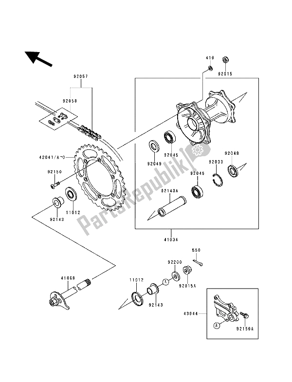 All parts for the Rear Hub of the Kawasaki KDX 200 1994