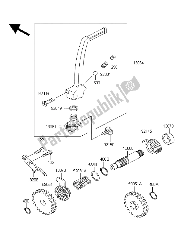 All parts for the Kick Starter Mechanism of the Kawasaki KX 85 SW LW 2006