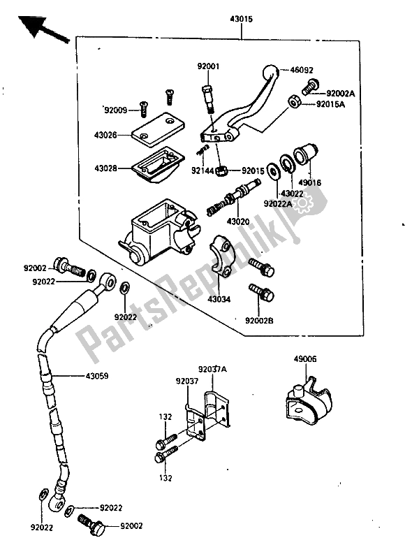 All parts for the Front Master Cylinder of the Kawasaki KX 250 1987