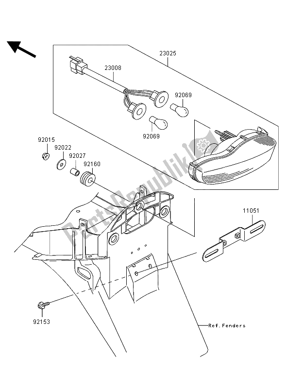 Tutte le parti per il Fanale Posteriore del Kawasaki Ninja ZX 12R 1200 2002