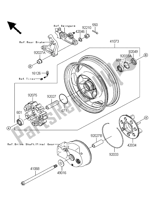 All parts for the Rear Hub of the Kawasaki VN 1600 Classic 2003