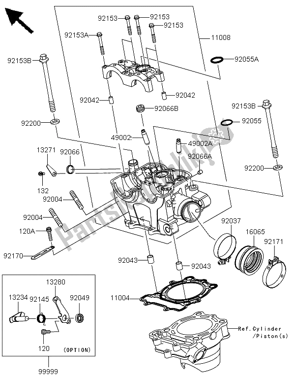 All parts for the Cylinder Head of the Kawasaki KX 250F 2009