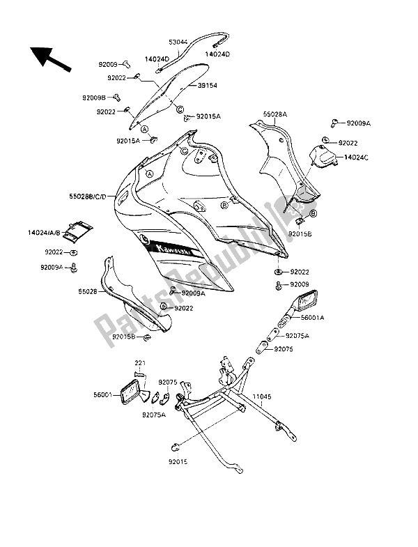 Tutte le parti per il Cuffia del Kawasaki GPZ 500S 1987