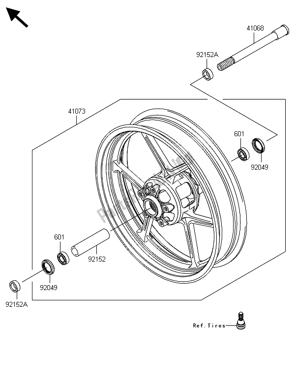 All parts for the Front Hub of the Kawasaki Versys 1000 ABS 2014