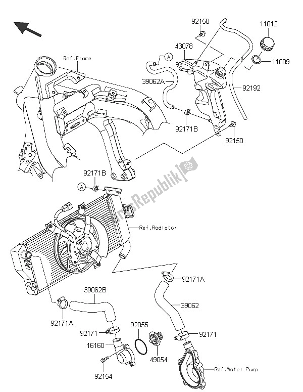 All parts for the Water Pipe of the Kawasaki ER 6N 650 2016