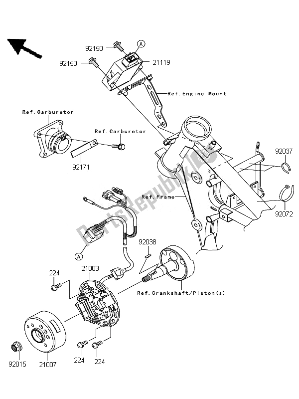 All parts for the Generator of the Kawasaki KX 65 2010