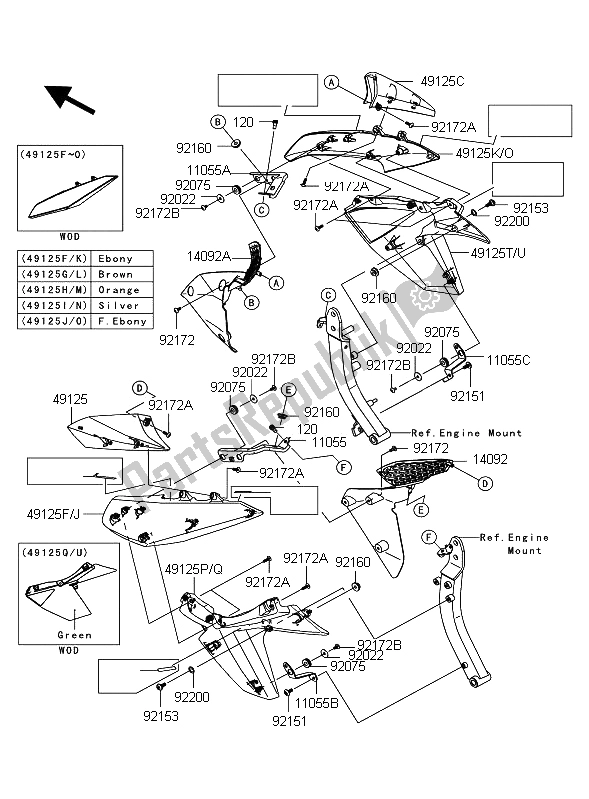 Toutes les pièces pour le Capot (centre) du Kawasaki Z 1000 ABS 2011