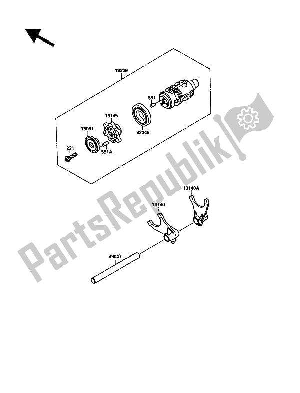 All parts for the Change Drum & Shift Fork of the Kawasaki VN 15 1500 1988