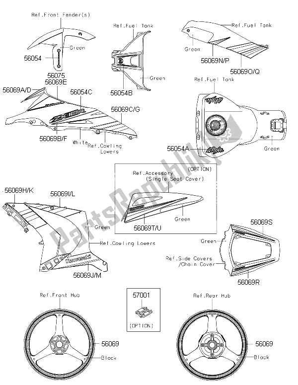 Alle onderdelen voor de Stickers van de Kawasaki Ninja ZX 10R ABS 1000 2015