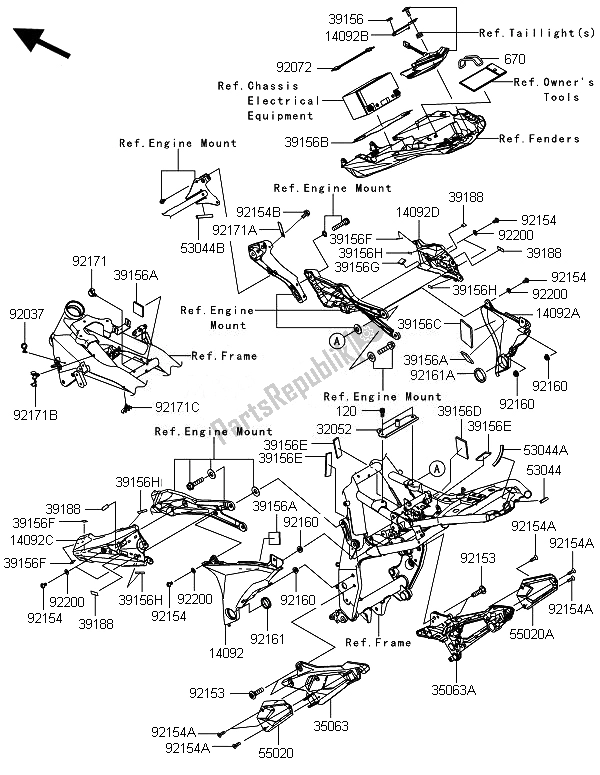 All parts for the Frame Fittings of the Kawasaki Z 800 ABS DEF 2014