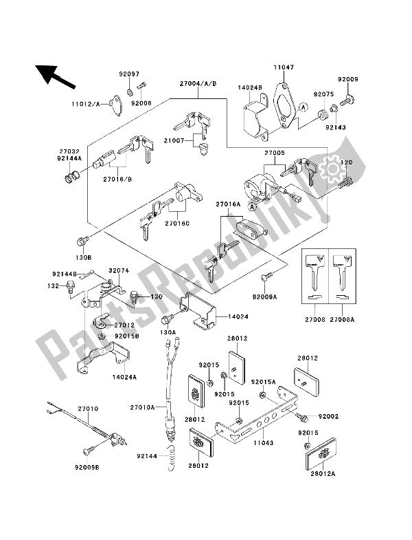 All parts for the Ignition Switch of the Kawasaki EN 500 1993