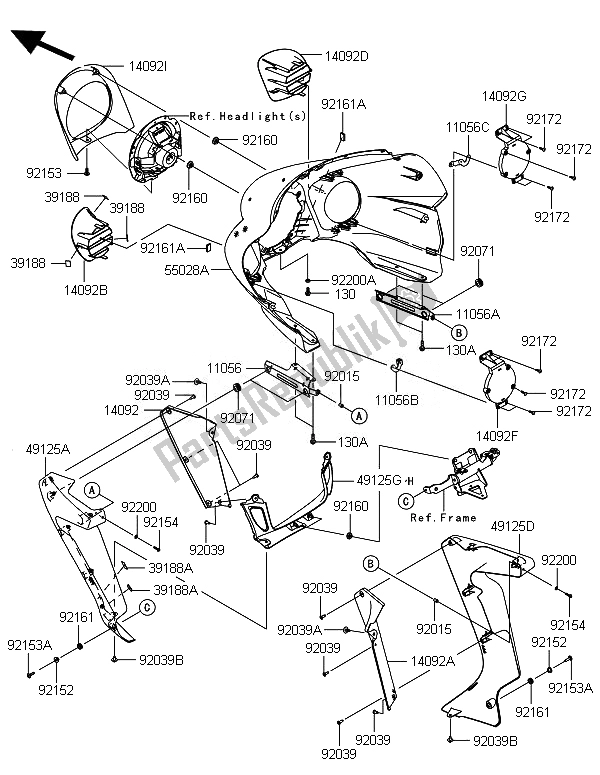 All parts for the Cowling (outer) of the Kawasaki VN 1700 Voyager Custom ABS 2014