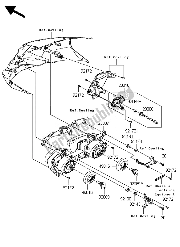 Todas las partes para Faro de Kawasaki Ninja ZX 6R 600 2007