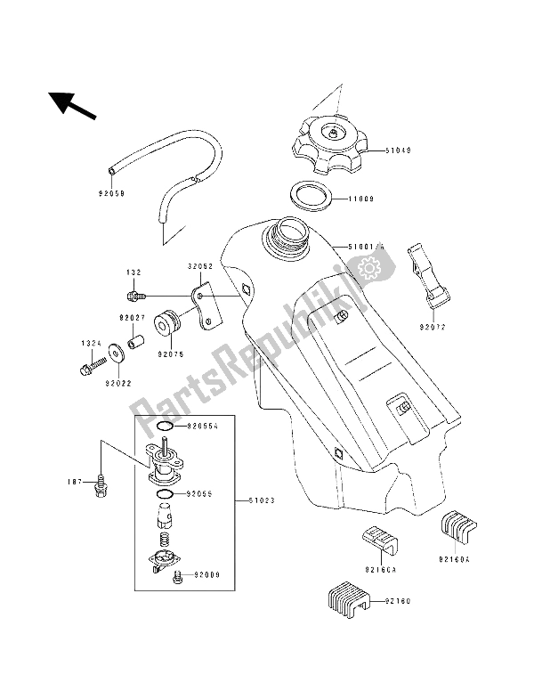 All parts for the Fuel Tank of the Kawasaki KX 125 1991