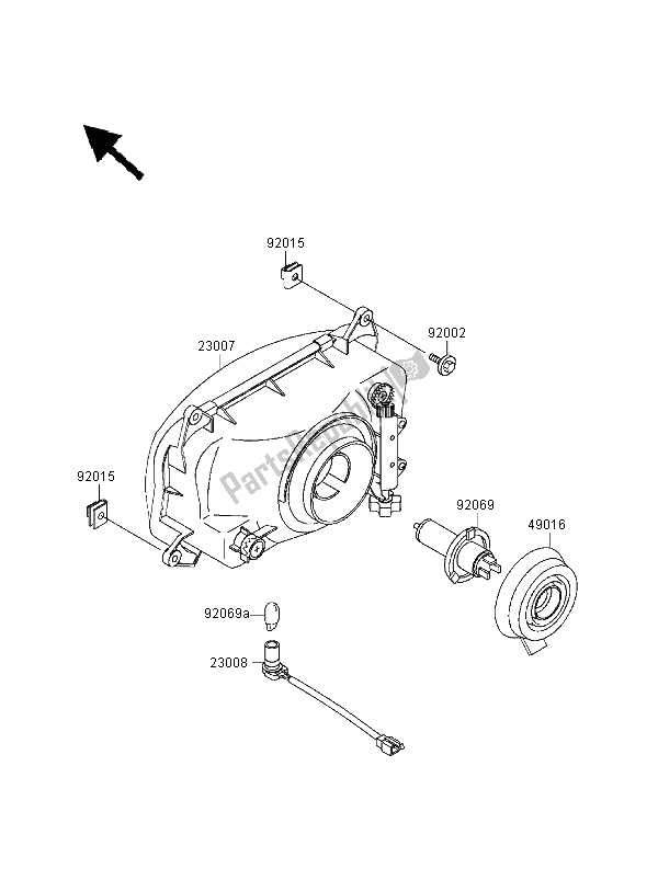All parts for the Headlight of the Kawasaki GPZ 500S 2000