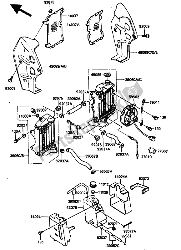 Alle onderdelen voor de Radiator van de Kawasaki KLR 250 1985