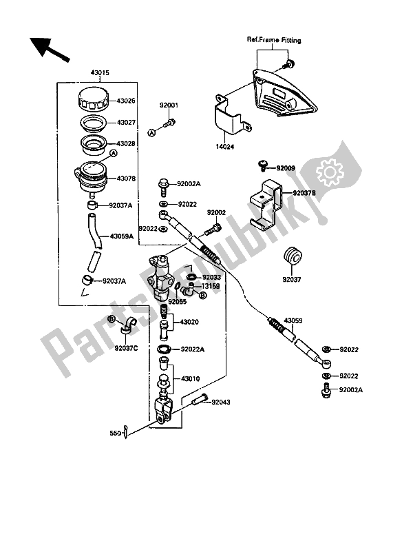 All parts for the Rear Master Cylinder of the Kawasaki KLR 500 1989