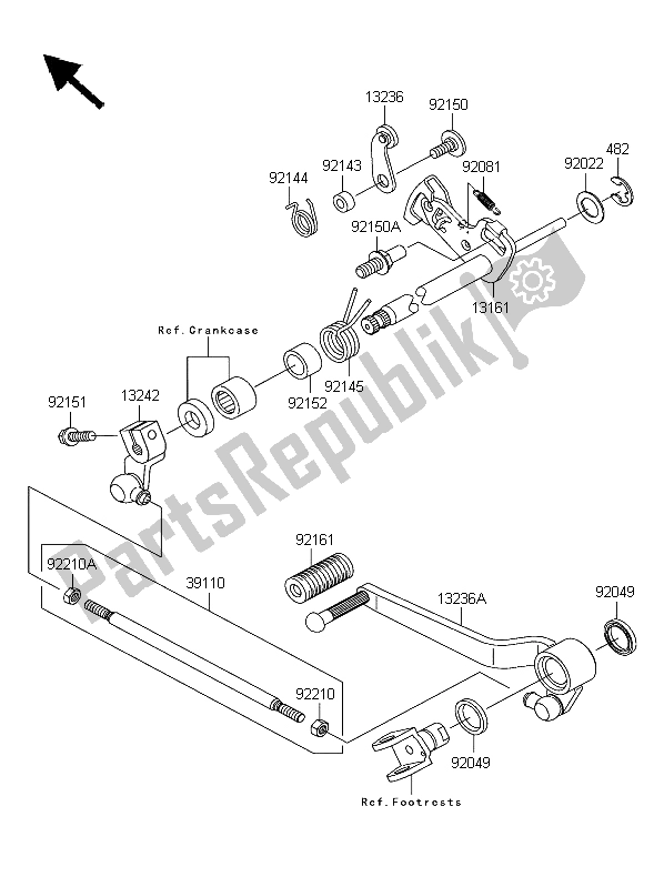 All parts for the Gear Change Mechanism of the Kawasaki Z 1000 2003