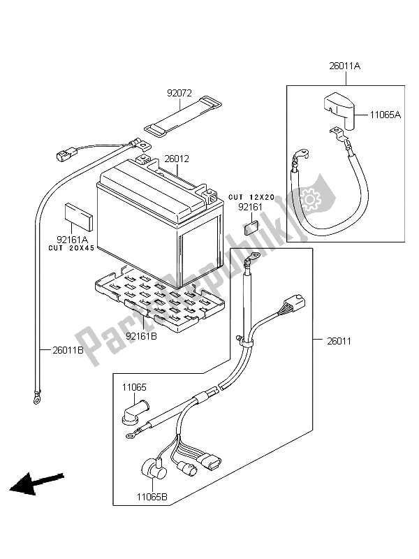 Alle onderdelen voor de Accu van de Kawasaki KLV 1000 2004
